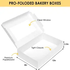 48pcs Bakery Boxes,12x8x2.5 Inches Cookie Boxes with 3 Style Window for Chocolate Covered Strawberries, Mother's Day, Desserts, Cookies, with 4pcs Stickers