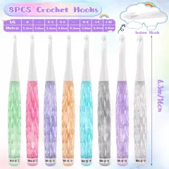 8PCS Inline Crochet Hooks Set, Crochet Needles for Crocheting Yarn, Non-Slip Crochet Hook Grips, Crochet Hooks for Arthritic Hands, Size 2.5mm-6mm Crochet Hooks, Cute Plastic Crochet Hooks