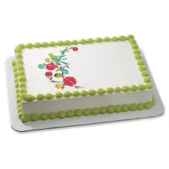 Bird on a blooming branch Edible Icing Image for 8 inch round cake