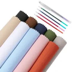 10 Pieces Embroidery Fabric, Including 10 Colors Embroidery Cotton Fabric, 5 Colors Water-Soluble Pens, 7.9 by 7.9 Inch