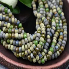 2/0 Matte Neptune Striped Picasso Czech Seed Beads (20" Strand)