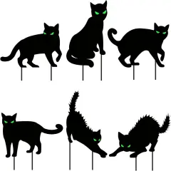 6 PCS Halloween Black Cat Yard Signs with Glow in Dark Eyes