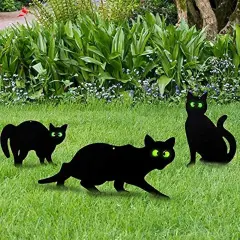 3 Pack Halloween Metal Black Cats with Reflective Eyes