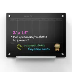 Audio-Visual Direct Magnetic Glass Weekly Calendar & Planner Dry-Erase Board Set Black