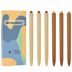 Wrapables Retractable Black Ink Gel Pens, 0.5mm Fine Point, for Home Office Work (Set of 6), Sepia