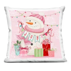 Stupell Industries Pink Snowman Joy Decorative Printed Throw Pillow design by Nicole Tamarin, 18 x 7 x 18