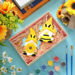 2 Sets Ready to Paint Your Own Bee Gnome Statues DIY Ceramics Bee Gnomes Set Sunflower Garden