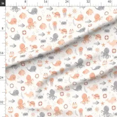Various Fabrics by the Yard or Fat Quarter Whimsical Coastal Nautical Coral Orange Gray Gender Neutrall Simple Beach Ocean Seaside Custom Printed Fabric by Spoonflower