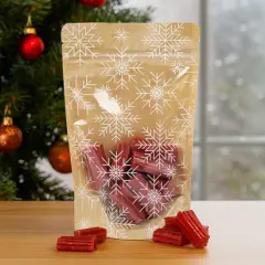 Kraft Stand Up Zipper Pouch w/ White Snowflakes 5 1/8" x 3 1/8" x 8 1/8" 25 Pack ZBGSW3KS