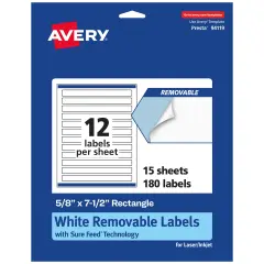 Avery Matte White Removable Rectangle Labels with Sure Feed Technology, Print-to-the-Edge, 5/8" x 7-1/2"