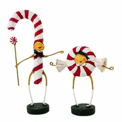 Lori Mitchell 8.75 In Patsy & Peppie Mint Christmas Figurine Set , Lightweight Christmas Decor Peppermint Candy Christmas Red