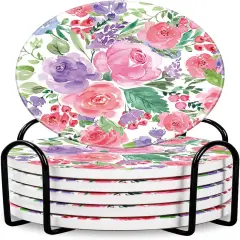 6Pcs Spring Watercolor Flower Coaster with Holder
