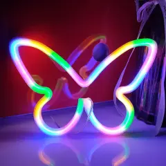 Summer Butterfly Neon Sign, USB or 3-AA Battery Powered LED Tabletop Decoration for Summer Decor