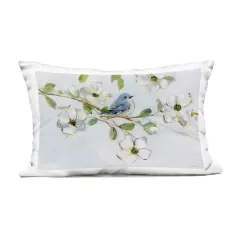 Stupell Industries Bird Perched on Dogwood Outdoor Printed Pillow design by Sally Swatland, 14 x 7 x 20