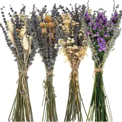 4 Pack Large Size Boho Dried Flower Bouquet 15-17 Inch Wedding Handmade Dry Flowers for Vase Crafts DIY Photo Boutonniere for Men Floral Plant for Bridesmaid Gift Birthday Decor(Lavender)