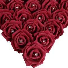 100PCS Burgundy Rose Artificial Flower Heads Bouquets