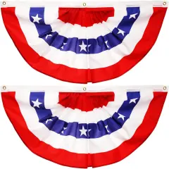 3x6 FT American Pleated Fan Flag - 2 Pack | Durable Polyester 210D USA Bunting Flags | Patriotic Fourth of July USA Banners, Vibrant Patriotic Design, Fade-Resistant, US Half Fan Bunting Flag Decoration