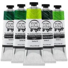 Tusc & Pine Artist Oil Paint - Set of 5, 150 ml, Vibrant Greens, 750 ml of Non-Yellowing, Creamy Consistency, Maximum Pigment Load, Small Batch Oil Paints Made in the USA for Professional Artists