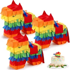 Mini Donkey Pinatas 3 Pcs 3 x 3 x 0.8 Inches Rainbow Cinco De Mayo Pinata Little Donkey Decorations for Party Supplies Baby Shower Birthday Centerpieces Desktop Decoration