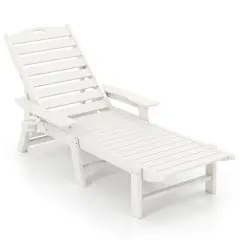 Patio Chaise Lounge Chair with 4 Position Backrest-White