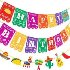 Fiesta Happy Birthday Banner 2Pcs Mexican Pinata Banner Garland for Cinco de Mayo Taco Party Carnival Birthday Fiesta Party Decor