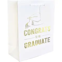 Pack/6: Grad White Gift Bag - 8 x 4 x 10"