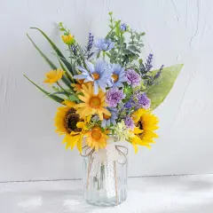 Summer Artificial Sunflower with Vase &ndash; Silk Blue Daisy Flower Arrangement