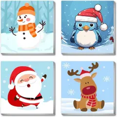 4 Pack Framed Paint by Numbers Kit for Kids,Christmas Painting Kits for Kids Ages 4-8,Easy Paint by Number Kids Paint for Beginner,DIY Acrylic Oil Painting Kit for Wall Decor(8X8inch)