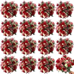 16 Pcs Artificial Flowers Artificial Rose Bouquet