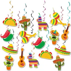 32Pcs Mexican Fiesta Hanging Streamers Swirl Decorations - Taco Twosday Birthday, Cinco De Mayo Party Supplies - Taco Party Ceiling Hanging Decorations for Boys & Girls Showers