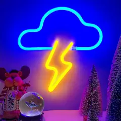 Summer Neon Sign LED Cloud Lightning Neon Signs for Wall Decor Hanging Neon Light Battery or USB Powered Light Up Neon Lights for Bedroom Aesthetic Kids Room Living Room Bar Party Yellow