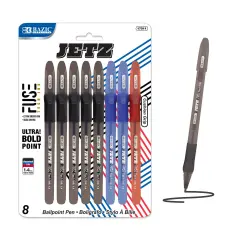 BAZIC Jetz 1.4 mm Tip Asst. Color FUSE Tech Ink Pen w/ Cushion Grip (8/Pack)