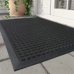 Front Door Mat Outside Entrance Doormat-Outdoor Indoor Door Mat for Entryway-Welcome Mat Thick Durable Rubber Backed Door Entry Mat Non Slip Dirt Trapper Absorbent-Black 17&rdquo;x30&rdquo;