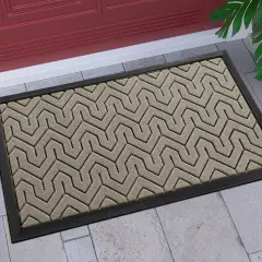 Front Door Mat Outside Entrance, 29.5x17 Waterproof Outdoor Indoor Welcome Mat, Heavy Duty Doormat, Low Profile, Non Slip Garge Porch Entryway Mat, Easy Clean, Beige