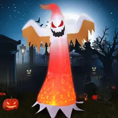 8FT Giant Halloween Inflatable Ghost with red Flame lamp Inside, Blow up Halloween Inflatable Outdoor Decoration Jumbo Party Yard Decoration (Ghost with Flame lamp)