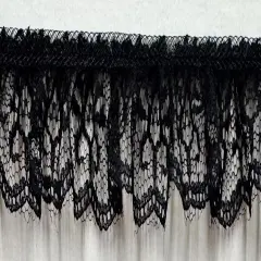 1" Ruffled Gathered Lace Trimming - 12 Continuous Yards! - Color Options! Black