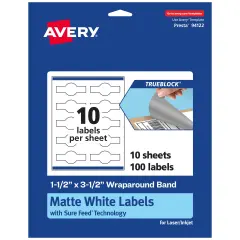 Avery TrueBlock Matte White Paper Labels,1-1/2" x 3-1/2" Wraparound