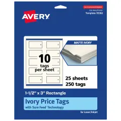 Avery Printable Rectangle Price Tags, Sure Feed Technology, 1-1/2" x 3", Matte Ivory Cardstock, Print-to-The-Edge, Laser/Inkjet Printable, 100 Total