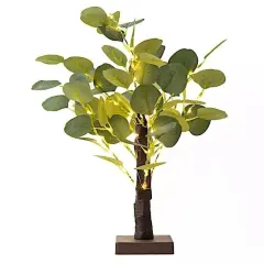 17" LED Brown Green Tree Battery Operated Lighted Eucalyptus Plant Party Events
