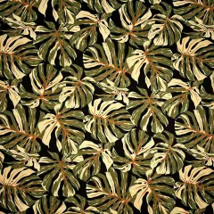 1 Yard All over Multicolor Monstera Leaves Fabric, 100% Cotton Barkcloth, 45" Wide Black