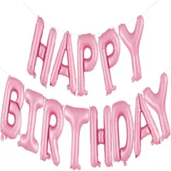 Happy Birthday Foil Balloons Banner - 16 Inch (Pink)