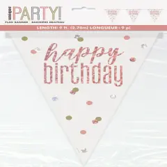 Glitz Rose Gold "Happy Birthday" Prismatic Plastic Flag Banner 9 ft