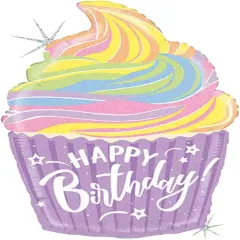 Happy Birthday Pastel Cupcake Foil Balloon 27"