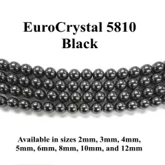 Black EuroCrystal 5810 Round Pearls - 2mm, 3mm, 4mm, 5mm, 6mm, 8mm, 10mm, and 12mm - Strands - Made in Austria