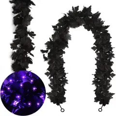 2pcs Black Maple Leaves Garland with Lights ,Halloween Maple Garland