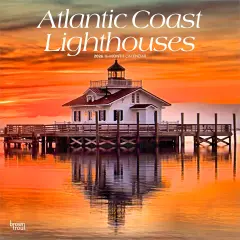 Atlantic Coast Lighthouses | 2026 12 x 24 Inch (Hanging) Monthly Square Wall Calendar | Plastic-Free
