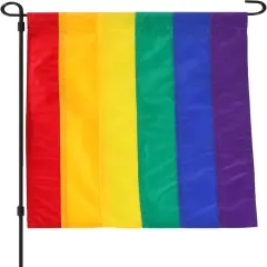 LGBTQ Rainbow Pride Garden Flag 12 x 18 Inch Outdoor, 6 Color Sewn Stripes, Double Stitched, Vivid Color, Small LGBT Gay Pride Decorative Yard Flags for Pride Month Home Garden Lawn Decor