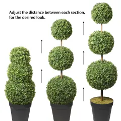 Haute Decor Adjustable Artificial Topiary - Includes 1 Artificial Boxwood Topiary for Front Porch - Adjust The Space Between Topiary Balls - Available in Triple or Double Styles