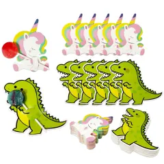 Wrapables Birthday Lollipop Paper Card Candy Holders, Party Supplies, Decorations, Party Favors (100pcs), Dinos and Unicorns