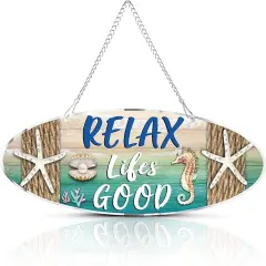 Beach Sign Decor Hanging Sea Decorations Starfish Wall Decoration Beach Plaque Door Wall Plaque Decor Sign with Seahorse and Scallop for Decoration(Classic Style)